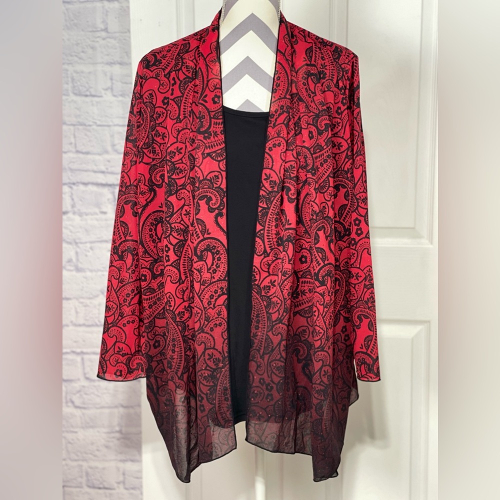 CJ Banks ✨ Plus ✨ Red & Black with Shimmer ✨ Tank with attached Outer Layer ✨ 1X